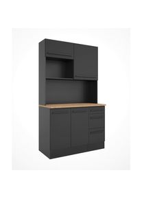 P & B Buffet, Eichefarben, Schwarz, Holzwerkstoff, 2 F&auml;cher, 3 Schublade(n) Schubladen, 120x211x60 cm, Beim&ouml;bel erh&auml;ltlich, K&uuml;chen, K&uuml;chenm&ouml;bel, Buffetschr&auml;nke
