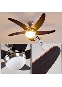 hofstein Ceiling Fan Morino brown, matt nickel, 2-light sources, Remote control
