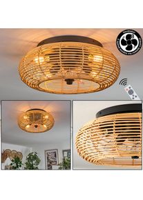 hofstein Ceiling fan light Mulstrand with round bamboo cage shade, 4-light, Ecru Vintage design, metal ceiling mount, &oslash; 50 cm, E27, max. 10 Watt