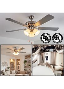 hofstein Stelo Plafonnier, Ventilateur de plafond lumineux &Eacute;cru, Nickel mat, Argent&eacute;, 3 lumi&egrave;res