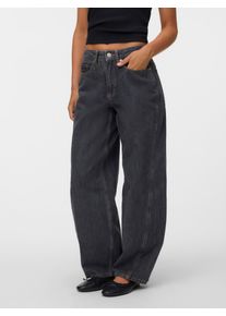 V&eacute;ro Moda Weite Jeans VERO MODA "VMZOE MR BARREL DNM JEANS LI223 NOOS", Damen, Gr. 27, L&auml;nge 30, grau (dunkelgrau denim detail:rinse), Denim/Jeans, Obermaterial: 100% Baumwolle, unifarben, lang, Jeans Weite Jeans, Baumwolle, mid waist, loose fit
