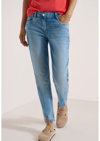 Straight-Jeans Cecil "Style Scarlett", Damen, Gr. 32, L&auml;nge 28, blau (light blau washed), Denim/Jeans, Obermaterial: 83% Baumwolle, 15% Polyester, 2% Elasthan. Futter: 52% Polyester, 48% Baumwolle, unifarben, straight fit lang, Jeans Straight-Jeans, mit Nietendetails / 5-Pocket-Style / Stretch