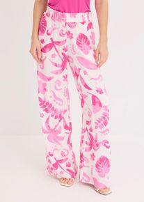 Stoffhose bonprix, Damen, Gr. 52, N-Gr, pink (wei&szlig;, fuchsia floral), Obermaterial: 100% Viskose, loose fit, Hosen Stoffhose, aus Viskose, lockerer Loose Fit, strukturierte Oberfl&auml;che