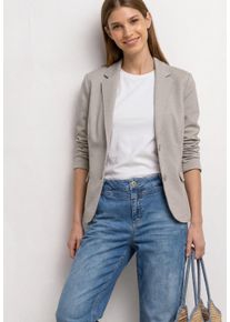 Jackenblazer Street One, Damen, Gr. 46, beige (clay sand), Web, Obermaterial: 83% Polyester, 14% Viskose, 3% Elasthan, tailliert h&uuml;ftbedeckend, tiefer V-Ausschnitt, Blazer Jackenblazer, mit Piqu&eacute;-Struktur