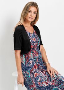 Boleroblazer bonprix, Damen, Gr. 44/46 (L), schwarz, Obermaterial: 64% Polyester, 32% Viskose, 4% Elasthan, festlich, loose fit, Blazer Boleroblazer, mit halblangen &Auml;rmeln, Loose Fit