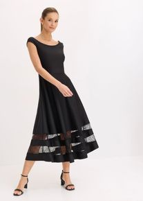 Off-Shoulder-Kleid bonprix, Damen, Gr. 52/54 (XXL), N-Gr, schwarz, Obermaterial: 95% Polyester, 5% Elasthan. Spitze: 100% Polyester, festlich, ausgestellt, Kleider Off-Shoulder-Kleid, mit Spitzen-Einsatz, ausgestellte Passform