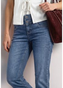 5-Pocket-Jeans Street One "Style Amalia", Damen, Gr. 25, L&auml;nge 28, mid blau authentic washed (l&auml;nge 28), Denim/Jeans, Obermaterial: 63% Baumwolle, 23% Polyester, 12% Viskose, 2% Elasthan, unifarben, straight fit lang, Jeans 5-Pocket-Jeans, im Casual Fit mit Turn-Up
