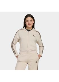 Kapuzensweatshirt adidas Sportswear "SEASONALS ANIMAL, DURCHGEHENDER REISSVERSCHLUSS", M&auml;dchen, Gr. 116, beige (crystal linen, multicolor, schwarz braun), Obermaterial: 55% Baumwolle, 36% Polyester, 9% Viskose, normal, Rundhals, angesetztes B&uuml;ndchen, Sweatshirts Kapuzensweatshirt