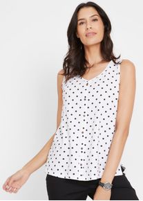 Shirttop BONPRIX, Damen, Gr. 44/46 (L), wei&szlig;, schwarz gepunktet, Obermaterial: 100% Baumwolle, figurumspielend, Tops Shirttop, &auml;rmelloses Design, figurumspielende Passform, aus Baumwolle