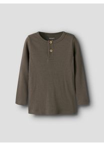 Langarmshirt name it "NMMKAB LS TOP NOOS", Jungen, Gr. 116, braun (morel), Feinripp, Obermaterial: 57% Baumwolle, 38% Modal, 5% Elasthan, unifarben, normal normal, Rundhals, abgesteppte Kante, Shirts Langarmshirt, Im Henley-Stil - mit kurzer Knopfleise, normal geschnitten