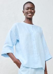 Shirtbluse bonprix, Damen, Gr. 44, eisblau, Obermaterial: 100% Leinen, oversize, Blusen Shirtbluse, Oversize-Passform, aus Leinen, strukturierte Oberfl&auml;che, 3/4-&Auml;rmel