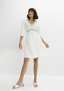 Tunikakleid bonprix, Damen, Gr. 52/54 (XXL), N-Gr, wei&szlig; (wei&szlig; (l&auml;nge: regul&auml;r)), Obermaterial: 70% Viskose, 25% Polyester, 5% Elasthan, regular fit, Kleider Tunikakleid, mit dekorativer Spitze am Ausschnitt und an der Taille, Regular Fit
