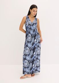 Maxikleid bonprix, Damen, Gr. 48/50 (XL), N-Gr, dunkelblau, hellblau paisley, Obermaterial: 95% Viskose, 5% Elasthan, slim fit, Kleider Maxikleid, aus Viskose und Elasthan, ausgestellte Passform, &auml;rmellos