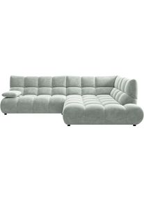 Ecksofa Home Affaire "Cozy Bubble, mit klappbarer Armlehne, Breite 289 cm", grau (silber), B:289cm H:85cm T:215cm, 100% Polyester, Sofas, Ecksofa, mit eleganter Steppung, Rundumbezug & weicher Polsterung