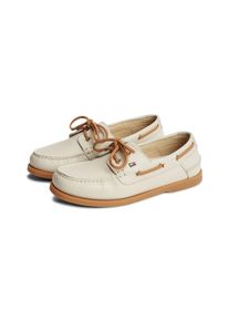 Bootsschuh Tommy Hilfiger "TH FLAG BOAT SHOE CORE LEATHER", Damen, Gr. 42, beige, Leder, kontrastfarbene Details, unifarben mit Farbeinsatz, Schuhe Bootsschuh, Schn&uuml;rschuh, Sommerschuh mit modischen Durchz&uuml;gen