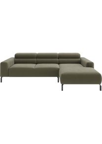 Ecksofa Home Affaire "Ecksofa, L-Form, incl. Kopfteilverstellung, Breite 258 cm", gr&uuml;n (oliv), B:258cm H:71cm T:183cm, 95% Polyester, 5% Nylon, Sofas, Ecksofa, wahlweise elektrische Sitztiefenverstellung