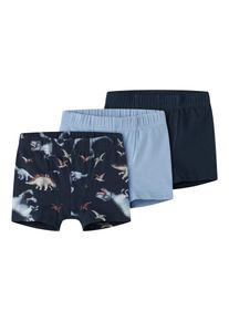 Boxershorts name it "NMMTIGHTS 3P NAVY DINO NOOS", Jungen, Gr. 116, 3 Stk., navy blazer pack:w, navy blazer, endless sky, Jersey, Obermaterial: 95% Baumwolle, 5% Elasthan, bedruckt, unifarben, Unterhosen Boxershorts, Baumwollmischung, mit Dino Druck und uni im Set