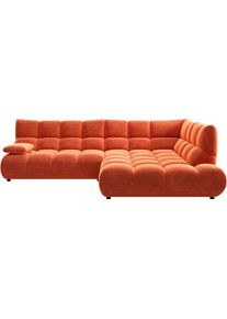 Ecksofa Home Affaire "Cozy Bubble, mit klappbarer Armlehne, Breite 289 cm", orange (aperol), B:289cm H:85cm T:215cm, 100% Polyester, Sofas, Ecksofa, mit eleganter Steppung, Rundumbezug & weicher Polsterung