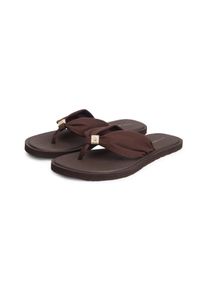 Zehentrenner Tommy Hilfiger "TH SCANDI SOFT SUMMER SANDAL", Damen, Gr. 42, dunkelbraun, Baumwolle, Schuhe Zehentrenner, Sommerschuh, Strandschuh mit Schmuckelement