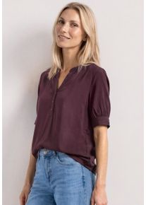 Kurzarmbluse Street One, Damen, Gr. 46, lila (rustic rouge), Web, Obermaterial: 100% Viskose, unifarben, l&auml;ssig geschnitten h&uuml;ftbedeckend, V-Ausschnitt, B&uuml;ndchen, Blusen Kurzarmbluse, Kurze Sommerbluse mit Splitneck