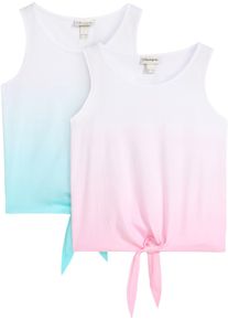 Shirttop bonprix, M&auml;dchen, Gr. 128/134, bunt (rosa, aqua), Obermaterial: 100% Baumwolle, regular fit, Tops Shirttop, &auml;rmelloses Design, aus Baumwolle, im 2er Pack, mit Knoten-Detail