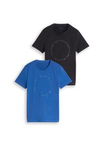 T-Shirt Tom Tailor, Jungen, Gr. 152, soft sapphire blau, Single Jersey, Obermaterial: 100% Baumwolle, bedruckt, regular fit taillenbedeckt, Rundhals, gerader Abschluss, Shirts T-Shirt, 2er Pack mit Print