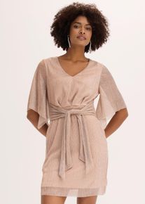 Midikleid bonprix, Damen, Gr. 48/50 (XL), N-Gr, beige (rose, silber), Obermaterial: 75% Polyester, 25% metallisierte Fasern. Futter: 100% Polyester, oversize, Kleider Midikleid, Oversize-Passform, Kurzarm-Design, mit metallisierten Fasern