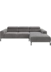 Ecksofa Home Affaire "Ecksofa, L-Form, incl. Kopfteilverstellung, Breite 258 cm", grau (schwarz, grau), B:258cm H:71cm T:183cm, 88% Polyester, 12% Polyacryl, Sofas, Ecksofa, wahlweise elektrische Sitztiefenverstellung