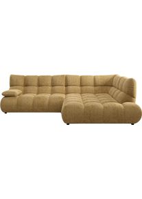 Ecksofa Home Affaire "Cozy Bubble, mit klappbarer Armlehne, Breite 289 cm", beige (butter), B:289cm H:85cm T:215cm, 100% Polyester, Sofas, Ecksofa, mit eleganter Steppung, Rundumbezug & weicher Polsterung