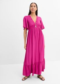 bonprix Maxi-Stufenkleid aus flie&szlig;ender Viskose, pink, Gr.54, Langes Kleid mit Volants und Ballon&auml;rmeln