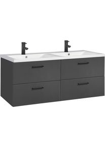 Doppelwaschtisch Welltime "Trento, verschiedene Ausf&uuml;hrungen und Farben", grau (anthrazit matt, anthrazit), B:120cm H:54cm T:47cm, Waschtische, Doppelwaschtisch, Badm&ouml;bel in Breite 120 cm, 2 Doppel-Waschbecken zur Auswahl