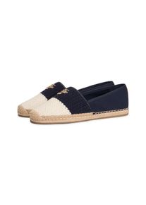 Espadrille Tommy Hilfiger "TH SCRIPT CROCHET ESPADRILLE", Damen, Gr. 41, blau (dunkelblau), Leder, Synthetik, Textil, Schuhe Espadrille, Schlupfschuh, Sommerschuh, mit TH-Schmuckelement, schmale Form