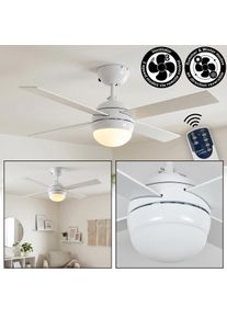 hofstein Lenok Plafondventilator met verlichting LED houtlook, Wit, 1-licht, Afstandsbediening