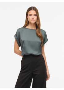 Kurzarmshirt Vila "VIELLETTE S/S SATIN TOP - NOOS", Damen, Gr. 36, gr&uuml;n (balsam gr&uuml;n), Satin, Obermaterial: 100% Polyester, unifarben, regular fit normal, Rundhals, mit Umschlag, Shirts Kurzarmshirt, Kunstfaser, regular fit