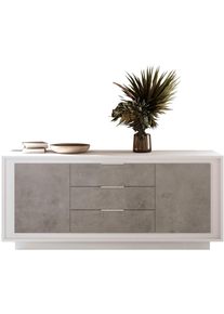 Sideboard Home Affaire "Sky, B/T 180/50 cm, Kommode/Stauraumschrank, 2 T&uuml;ren, 3 Schubk&auml;sten", wei&szlig; matt lack, beton, B:180cm H:80cm T:50cm, Holzwerkstoff, Sideboards, Sideboard, Softclosing, Korpus & Front 22 mm stark, Rahmen-Optik, Metallgriffe