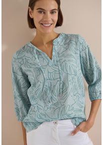 Druckbluse Cecil, Damen, Gr. XS (36), crystal mint, Web, Obermaterial: 100% Baumwolle, gebl&uuml;mt, l&auml;ssig geschnitten h&uuml;ftbedeckend, Rundhals, elastischer Bund, Blusen Druckbluse, 3/4-Arm Sommerbluse-Tunika mit Bl&auml;tterprint, Topseller