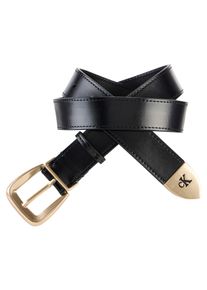Lederg&uuml;rtel Calvin Klein "HW END TIP BUCKLE BELT 30MM", Damen, Gr. 100, schwarz, antique light gold, Rindsleder, unifarben, G&uuml;rtel Lederg&uuml;rtel, Regular fit und gr&ouml;&szlig;enverstellbar