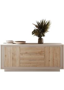 Sideboard Home Affaire "Sky, B/T 180/50 cm, Kommode/Stauraumschrank, 2 T&uuml;ren, 3 Schubk&auml;sten", cashmere, eiche cadiz dekor, B:180cm H:80cm T:50cm, Holzwerkstoff, Sideboards, Sideboard, Softclosing, Korpus & Front 22 mm stark, Rahmen-Optik, Metallgriffe