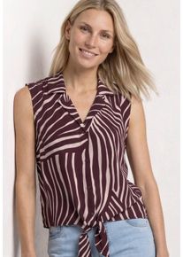 Blusentop Street One, Damen, Gr. 44, lila (rustic rouge), Web, Obermaterial: 100% Viskose, gemustert, h&uuml;ftbedeckend, V-Ausschnitt, Blusen Blusentop, Sommerbluse mit Bowling-Kragen und grafischem Muster