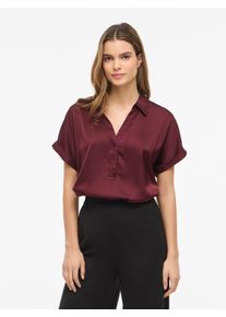 Kurzarmbluse Vila "VIENNA RAVENNA S/S TOP - NOOS", Damen, Gr. 44, rot (port royale), Web, Obermaterial: 100% Polyester, unifarben, regular fit normal, V-Ausschnitt, Umschlagbund, Blusen Kurzarmbluse, Kunstfaser, regular fit