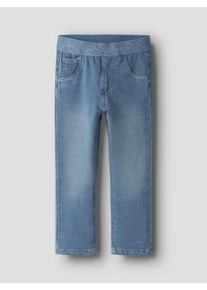 Jeansleggings name it "NMFSALLI SLIM SWE JEANS 1190-BO NOOS", M&auml;dchen, Gr. 92, N-Gr, medium blau denim detail:heart tape, Sweatware, Obermaterial: 95% Baumwolle, 5% Elasthan, kontrastfarbene Details, leichte Abriebeffekte, unifarben, slim fit lang, Jeans Jeansleggings