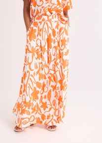Maxirock bonprix, Damen, Gr. 38, orange (wollwei&szlig;, mango floral), Obermaterial: 100% Viskose, ausgestellt, R&ouml;cke Maxirock, aus Viskose, ausgestellte Passform, kn&ouml;chellang, bedruckt
