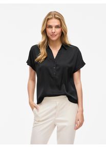 Kurzarmbluse Vila "VIENNA RAVENNA S/S TOP - NOOS", Damen, Gr. 42, schwarz (schwarz beauty), Web, Obermaterial: 100% Polyester, unifarben, regular fit normal, V-Ausschnitt, Umschlagbund, Blusen Kurzarmbluse, Kunstfaser, regular fit