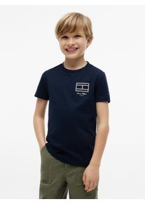 T-Shirt Tommy Hilfiger, Jungen, Gr. 4 (104), schwarz night navy, Single Jersey, Obermaterial: 100% Baumwolle, unifarben, regular fit normal, Rundhals, abgesteppte Kante, Shirts T-Shirt, Rundhalsausschnitt, Regula Fit, reine Baumwolle, Kinder bis 16 Jahre