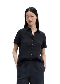 Marc O'Polo Kurzarmbluse MARC O'POLO, Damen, Gr. 32, schwarz (deep night blau), Web, Obermaterial: 100% Leinen, regular fit normal, Blusen Kurzarmbluse, Leinenbluse regular mit breiter Kellerfalten im R&uuml;cken