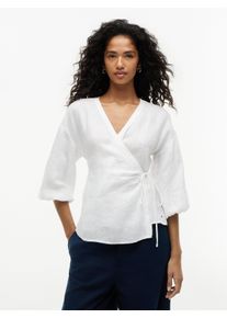Wickelbluse Tommy Hilfiger "SUMMER LINEN WRAP TIE BLOUSE", Damen, Gr. 44, wei&szlig; (th optic wei&szlig;), Web, Obermaterial: 100% Leinen, unifarben, normal, V-Ausschnitt, Blusen Wickelbluse, Leinen