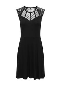 Spitzenkleid Only "ONLEMILIE S/L FIT AND FLARED DRES CS JRS", Damen, Gr. XS, N-Gr, schwarz (schwarz detail:schwarz lace), Jersey, Obermaterial: 95% Viskose, 5% Elasthan, unifarben, regular fit kurz, Rundhals, Kleider Spitzenkleid, Viskosemischung, regular fit