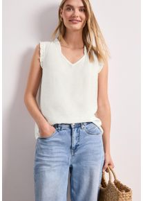 R&uuml;schenbluse Street One, Damen, Gr. 38, sanftes wei&szlig;, Web, Obermaterial: 88% Viskose, 12% Polyamid, unifarben, h&uuml;ftbedeckend, V-Ausschnitt, R&uuml;schen, Blusen R&uuml;schenbluse, Sommertop mit V-Neck und R&uuml;schen