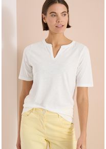 Kurzarmshirt Cecil, Damen, Gr. S (38), vanillewei&szlig;, Jersey, Obermaterial: 50% Baumwolle, 50% Modal, unifarben, normal h&uuml;ftbedeckend, Rundhals, abgesteppte Kante, Shirts Kurzarmshirt, Sommershirt mit Split Neck in Unifarbe