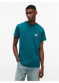 T-Shirt Tommy Jeans "TJM SLIM FIT SIGN CHEST", Herren, Gr. S, polar teal, Single Jersey, Obermaterial: 100% Baumwolle, slim fit normal, Rundhals, eingesetzt abgesteppte Kante, Shirts T-Shirt, mit Markenprint